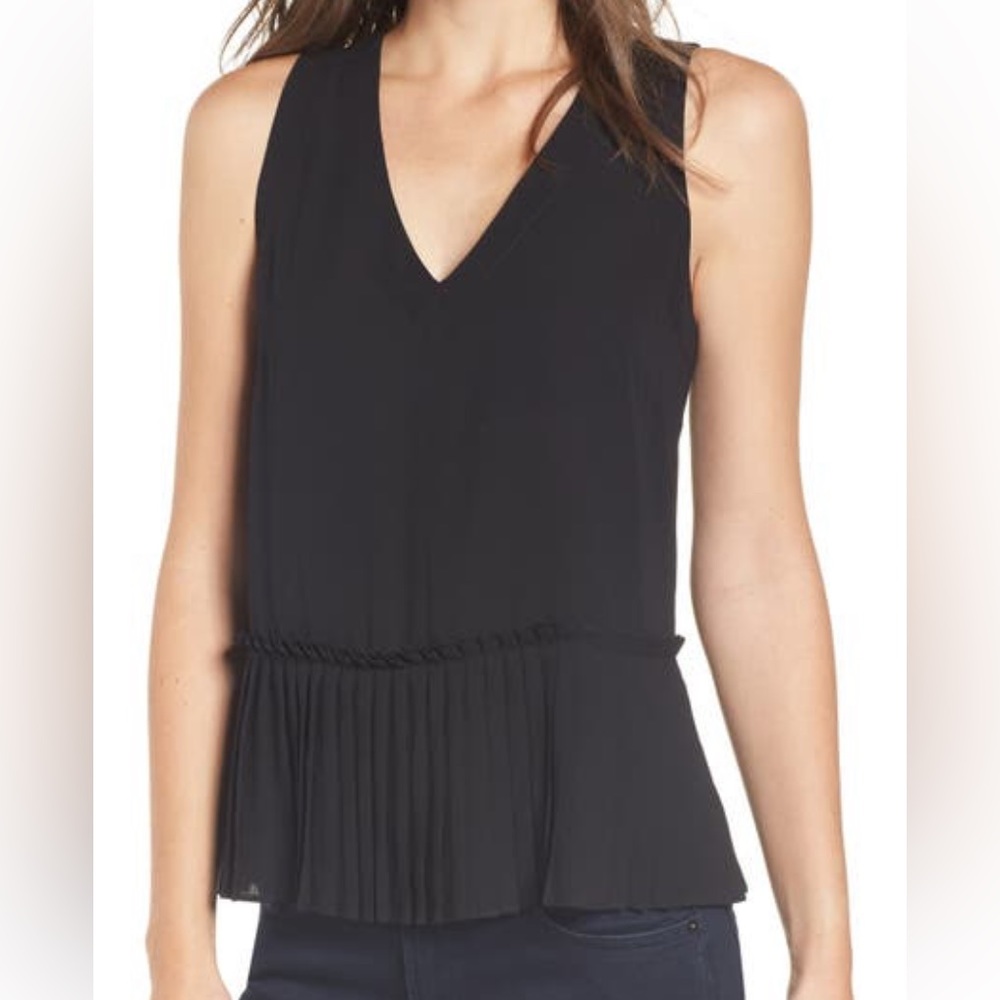 Chelsea28 Pleat Bottom Tank Top, Black, Size Large